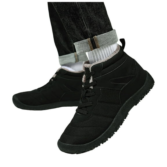 Mens Winter Snow Boots with Fleece Lined Warm Lightweight Lace up Walking Combat Ankle Booties Non Slip Work Short Boots