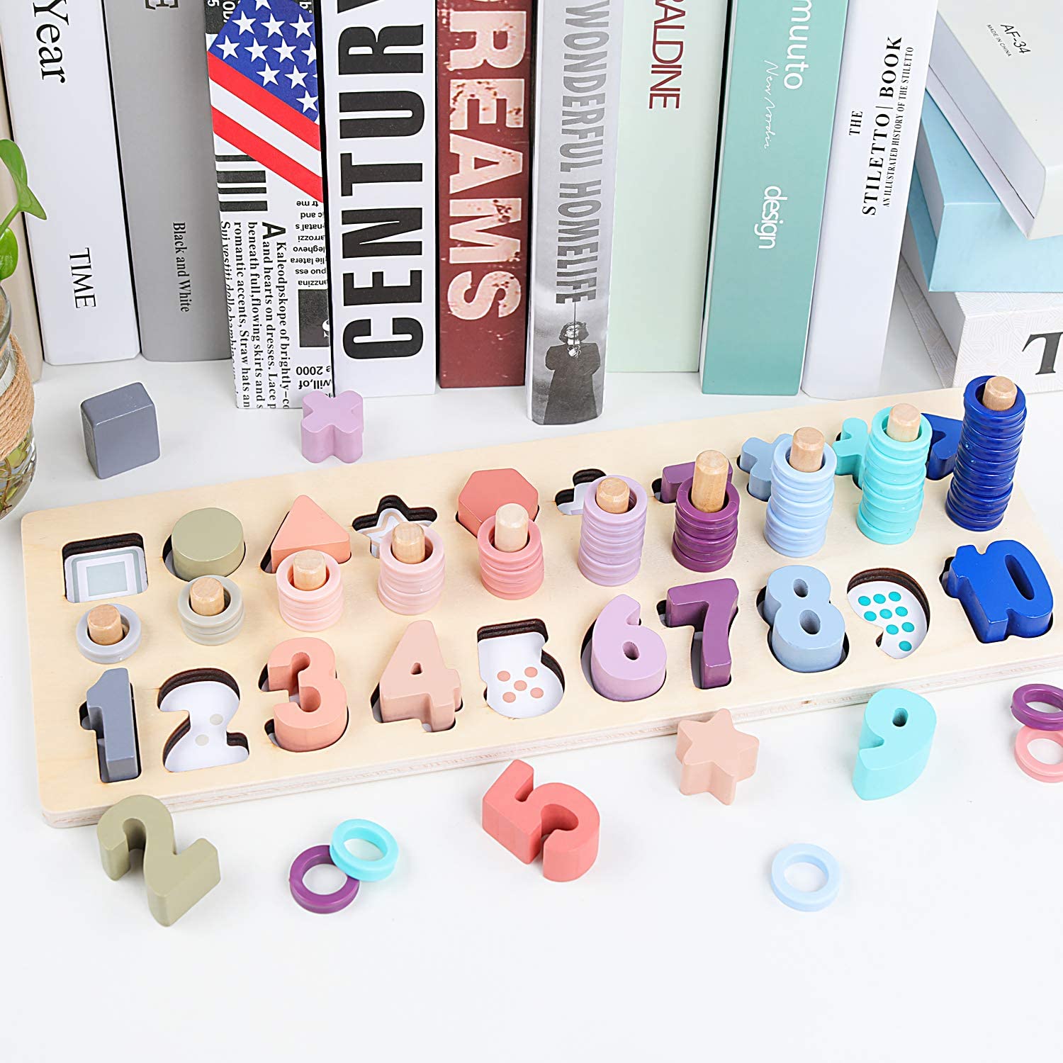 Montessori Counting Toy QZMTOY Wooden Counting Shape Stacker ...