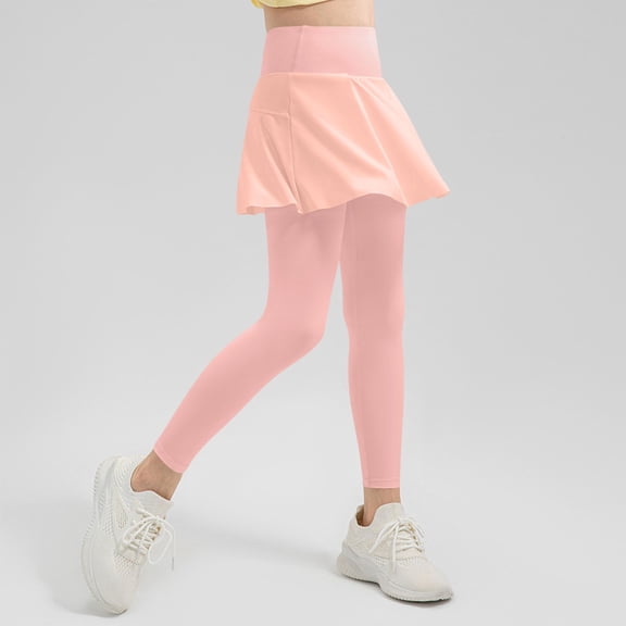Girls Athletic Skirt Leggings Stretchy Active Skorts Pants Running Yoga Tights for Sports Tennis Gym Workout, 5T-12Y