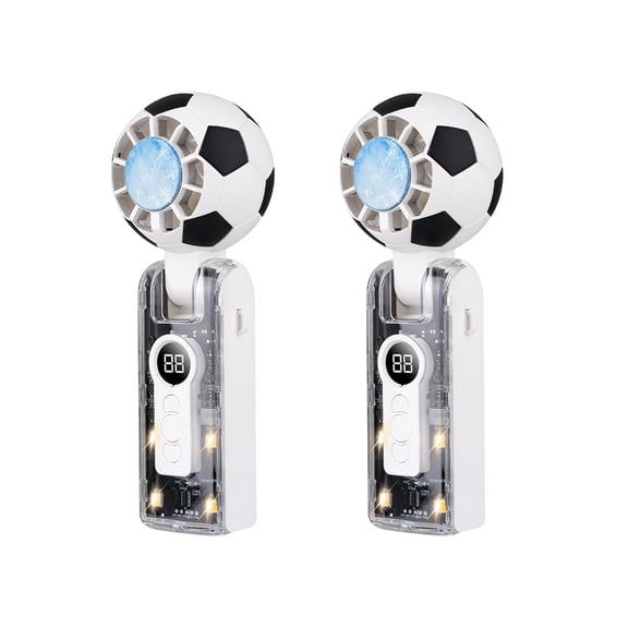Soccer Ball Handheld Fan, Portable Foldable Mini Turbo Fan with Digital Display & LED Light, Rechargeable USB Personal Cooling Fan for Outdoor Sports, Travel, Office