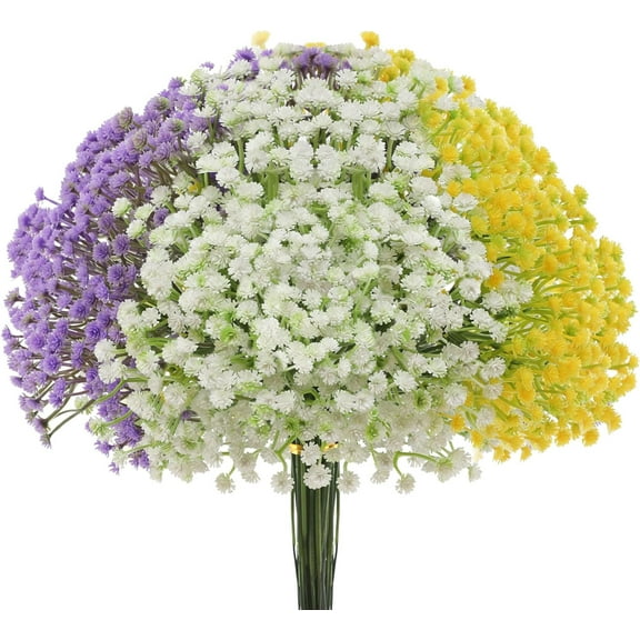 24 pcs Baby Breath Flowers White Gypsophila Bouquets, Real Touch Purple Fake Flowers UV Resistant Fake White Flowers for Wedding Party Home Decoration