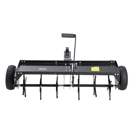 40-Inch Tow Behind Plug Aerator with Universal Hitch & Alternating Iron Spikes - Dethatcher for Lawn Garden Farm Use