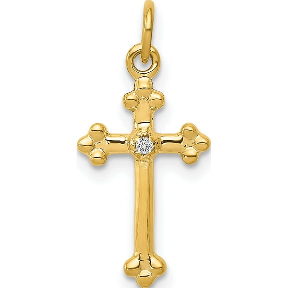 10K Yellow Gold Small Diamond Budded Cross Pendant (Width 9) (Length 21.5) - Jbsp