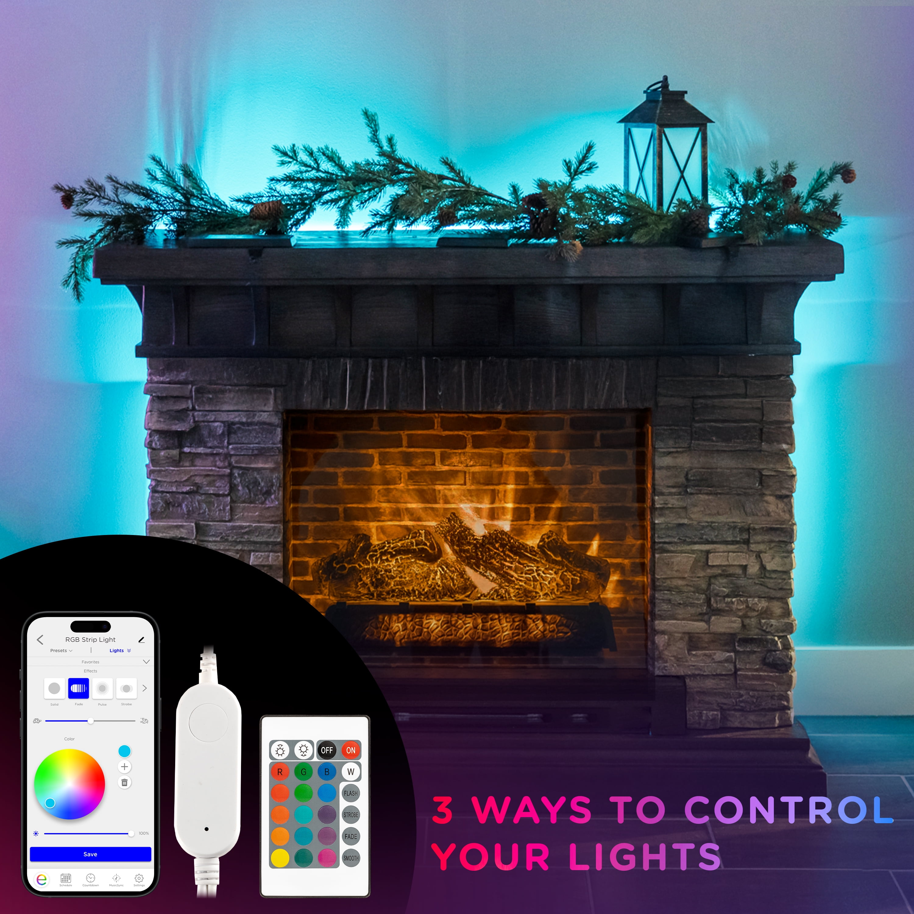 Enbrighten Vibe 50’ Smart LED Light Strip, App & Remote Control, RGB Color Changing