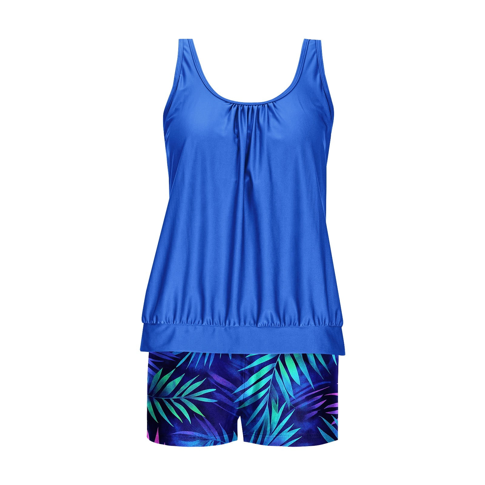 Jsaierl Women's Two Piece Tankini Bathing Suits Blouson Swim Tops Summer Print Swimwear Conservative Cute Modest Beachwear with Swim Shorts Tankini Swimsuits