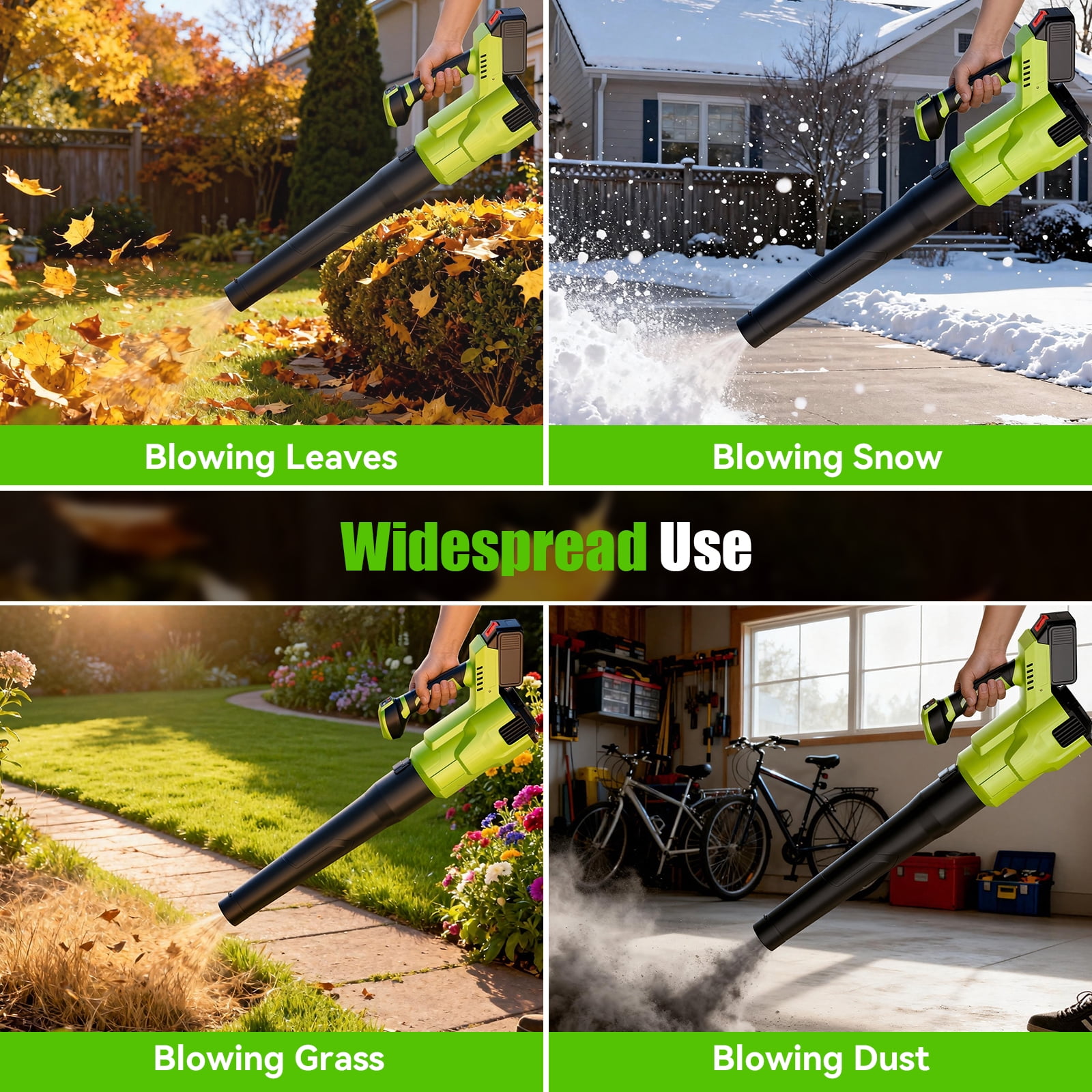 Fenbeli Leaf Blower Cordless with 2 Batteries, 450CFM/150MPH 21V Electric Leaf Blower Portable for Lawn Care, Green
