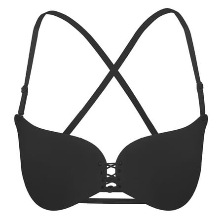 Worgeous Drawstring Smooth Adjustable Bra Backless Bra Women Underwear Lingerie B Cup (Black)