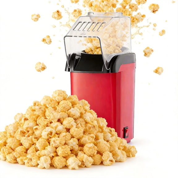 Hot Air Popcorn Popper, Healthy and Delicious Popcorn in Minutes, Fast and Easy-to-Use, Built-In Measuring Cup and Butter Warmer, 8 Cups, Red