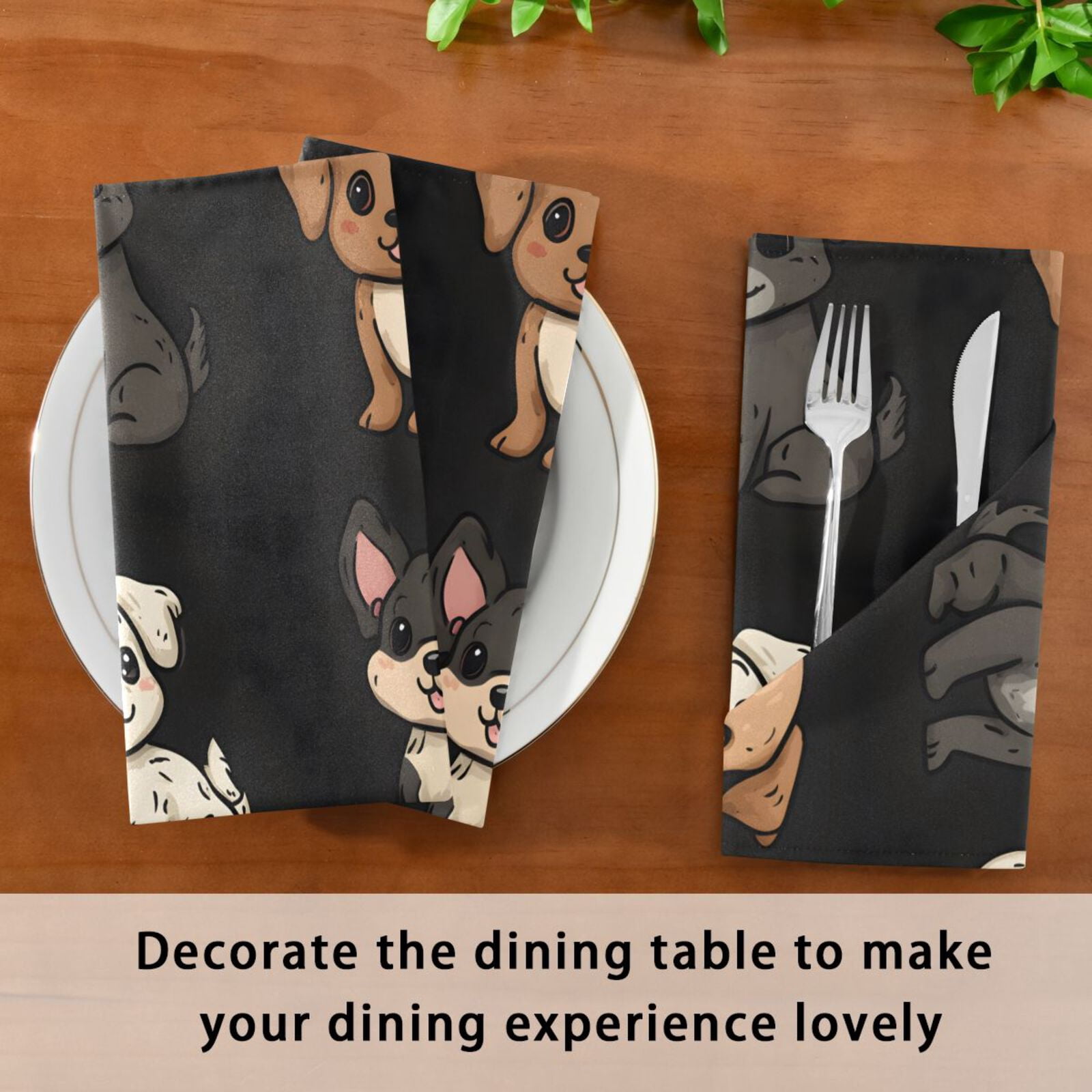 JSTEL Cute Puppy Dogs Print Cloth Napkins Set of 6, 20x20 Inch Washable and Reusable Napkin for Decoupage Dinner Party Everyday Use