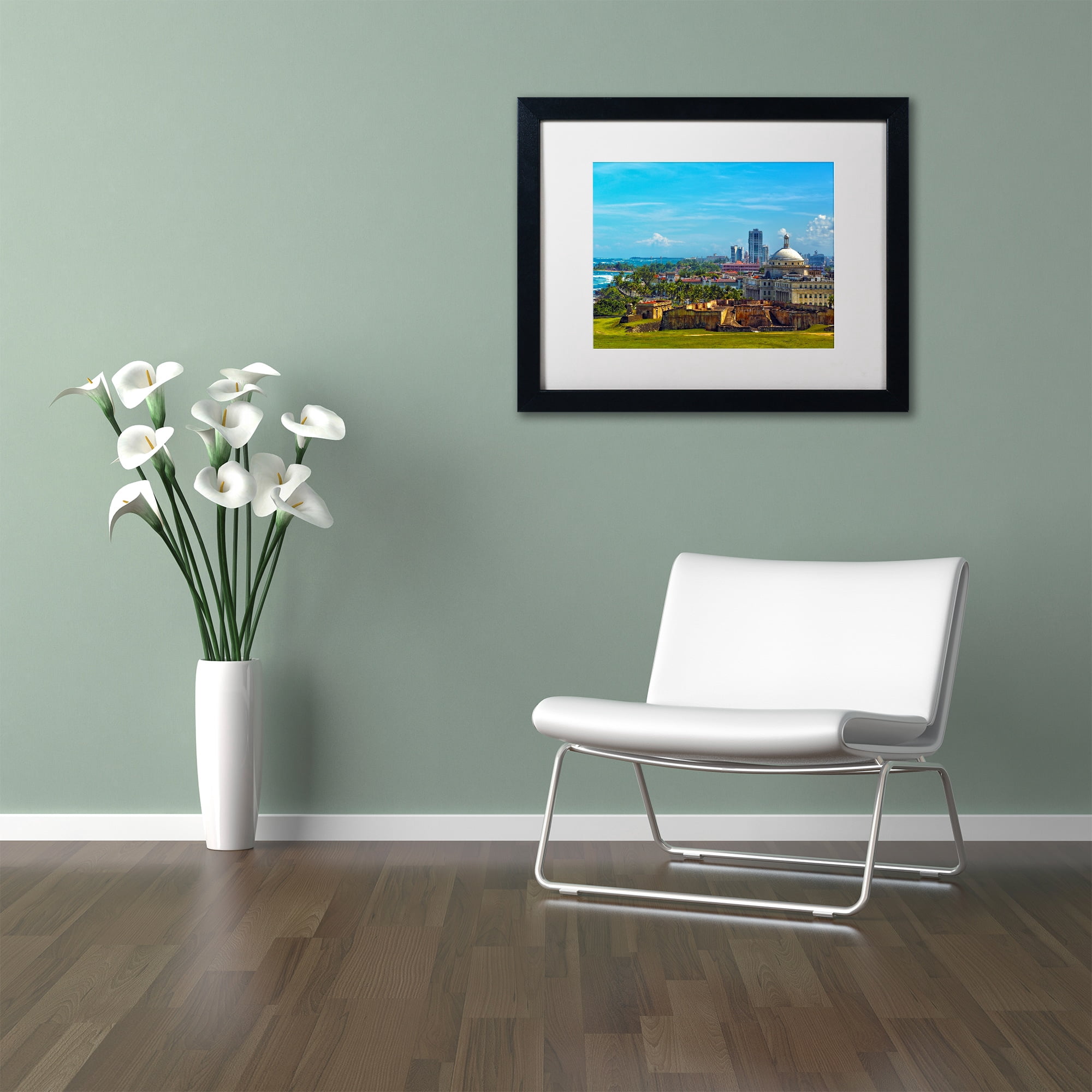 Trademark Fine Art "Old San Juan" Canvas Art by CATeyes, White Matte, Black Frame