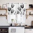 thumbnail image 2 of Black White Tulip Kitchen Curtains Small Short 39 Inch Length, Spring Greyscale Leaf Flower Plant Grommet Top Bedroom Living Room Curtains, Light Filtering Cafe Curtain Drapes 2 Panels Set 55''x39'', 2 of 9