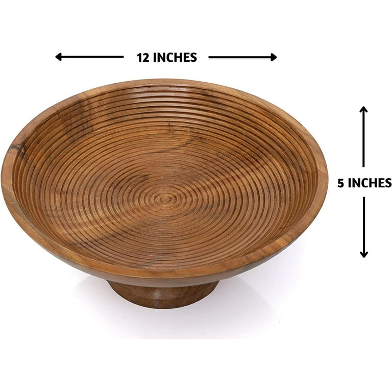 Folkulture Wood Fruit Bowl or Decorative Pedestal Bowl for Table