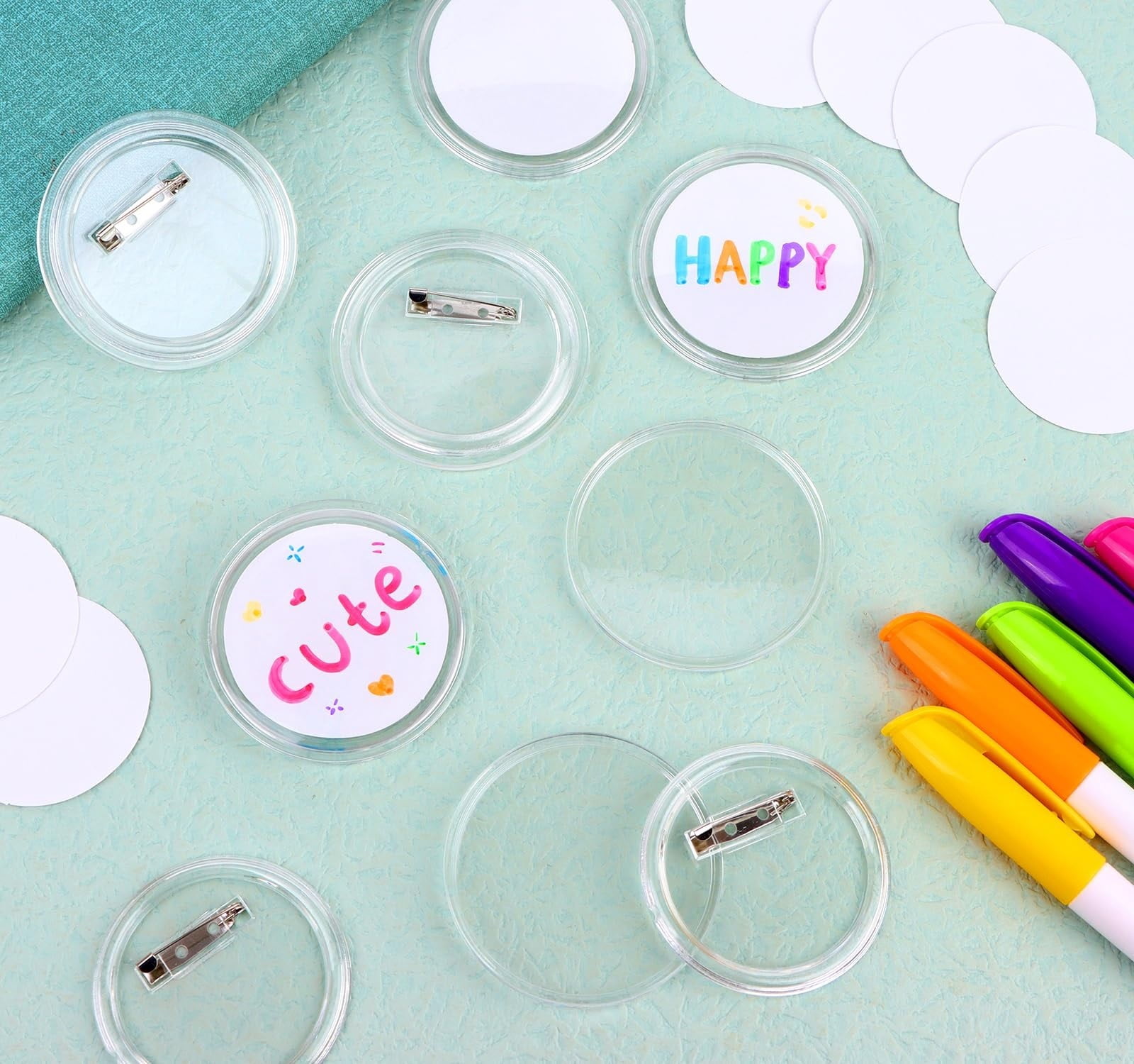 100PCS Acrylic Blank Button Pins Clear Badges Kit with Pin DIY Craft Supplies 37MM Badges Pins DIY ,Beginner-Friendly