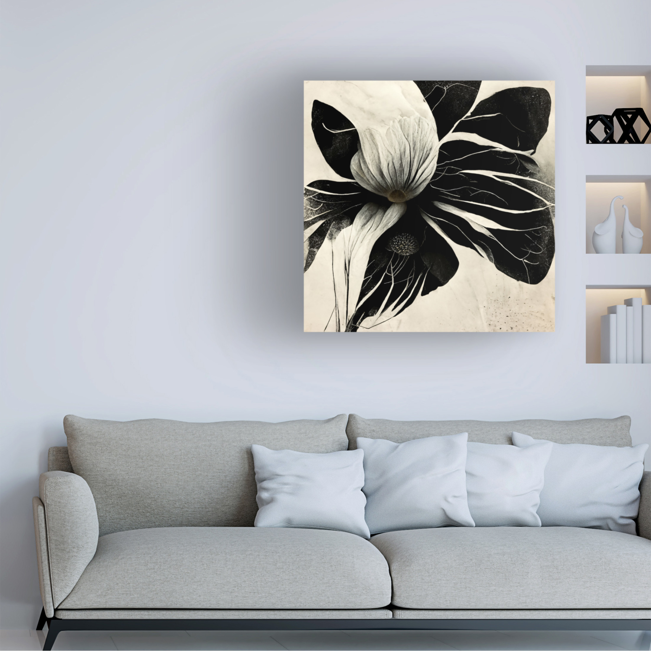 Canvas Wall Art - Ray Heere 'Flowers Black White 8' Wall Art for Living Room, Bedroom, or Office Décor by Trademark Fine Art - 24 x 24 Inches