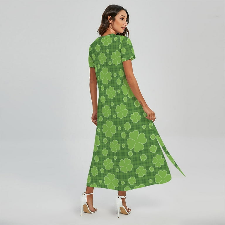 Green Shamrock Plaid Pattern Printed Short Sleeve Maxi Dress, Irish St.  Patrick'S Day Fashion Summer Maxi Dress For Women - Walmart.com
