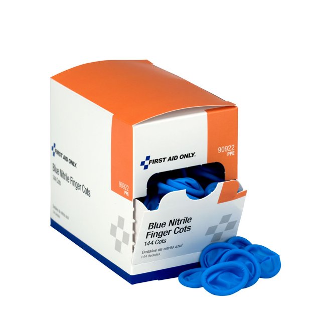 Finger Cots First Aid Only 90922, paquete de 144 unidades de nitrilo azul