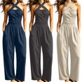 thumbnail image 2 of Women's Dressy Crossover Halter Jumpsuit - Sleeveless Loose One Piece Wide Leg Pants Romper with Pockets, 2 of 5