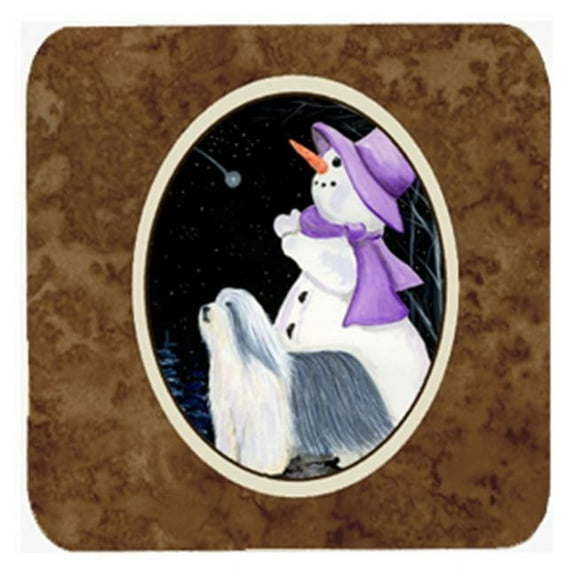 Snowman with Bearded Collie Foam Coasters, Set - 4
