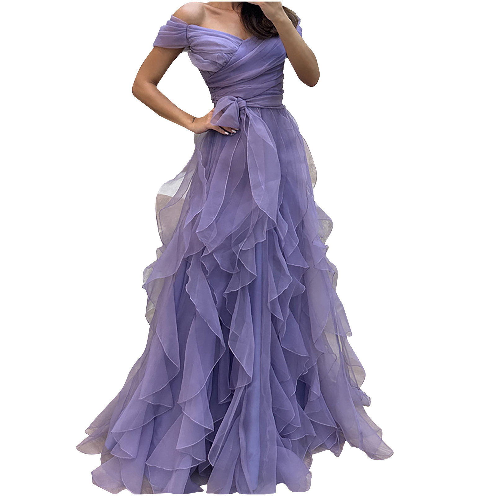 Sakaml Purple Womens Plus Size Dresses Tulle Short Sleeve Evening Gown ...