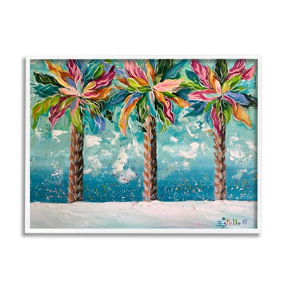Stupell Industries Vivid Hue Palm Trees Landscape Painting White Framed Art Print Wall Art, 14 x 11
