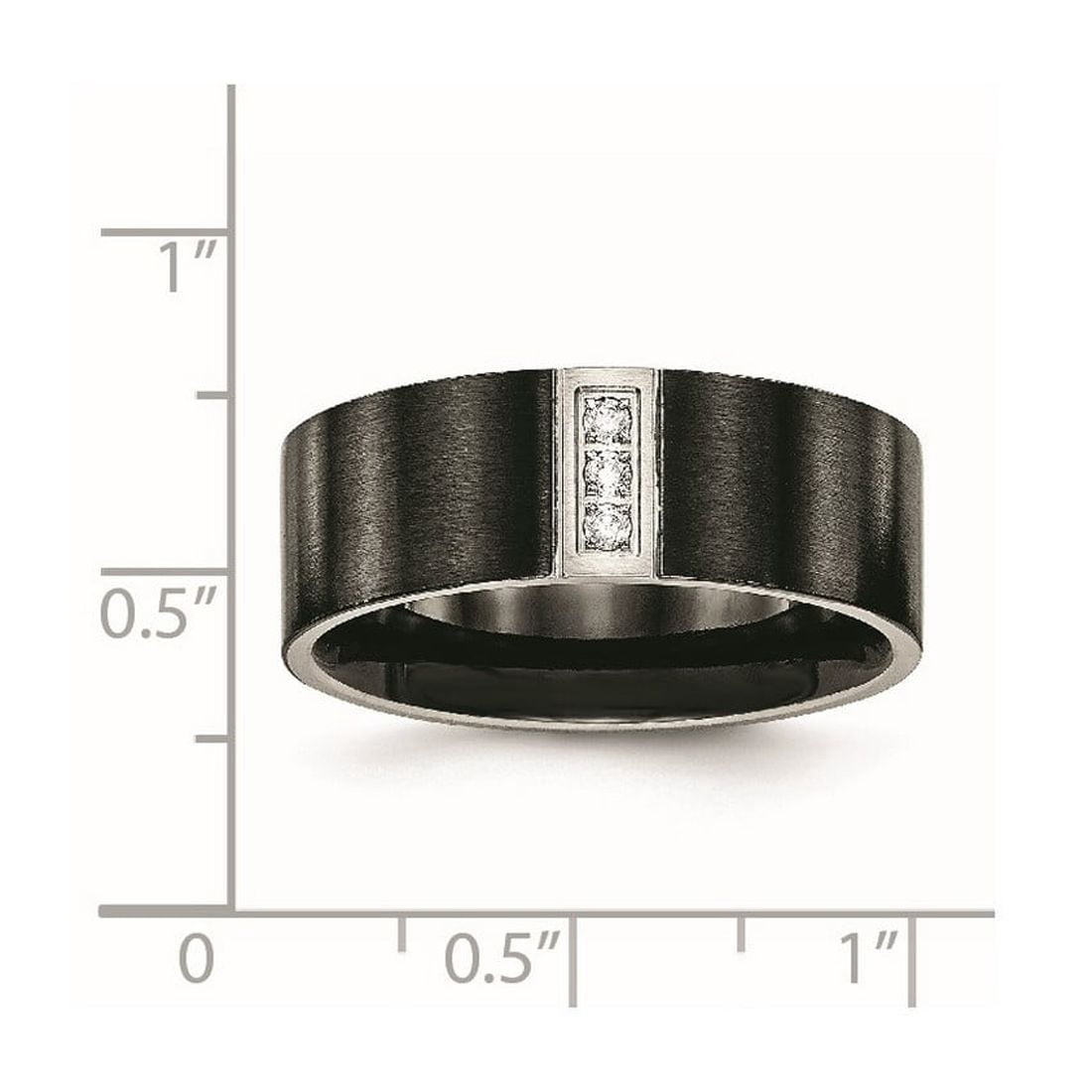 8mm Stainless Steel Brushed Black Ip Flat Three Cubic Zirconia Ring Size 10.5 Ring for Women