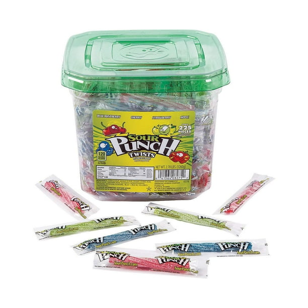 Sour Punch Twists, 3" Individually Wrapped Chewy Candy, 4 Fruity Flavors, 2.78LB Jar Walmart