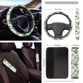 thumbnail image 4 of Yuyamidu Green Cactus Car Seat Cover Set 16 Pieces Steering Wheel Cover Seat Belt Strap Pads Sun Visor Car Coasters Wrist Key Chain Handbrake Gear Shift Knob Cover Chapstick Holder Keychain, 4 of 7