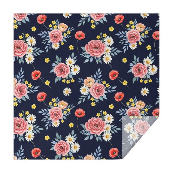 Pioneer Flower Floral Print Pattern Square Tablecloth, Waterproof Wipeable Spillproof Washable Table Cover for Home Kitchen Party and Daily Decor 60"x60"