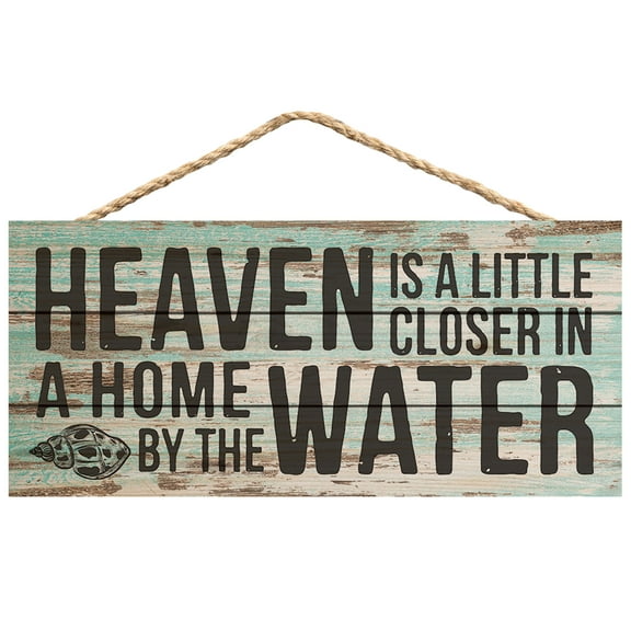 Heaven Closer Home by Water Teal Distressed 10 x 4.5 Wood Wall Hanging Plaque Sign