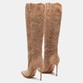 thumbnail image 4 of FSJ Women Western Pointed Closed Toe Knee High Boots Stiletto High Heel Wide Calf Pull On Long Boots Embroidery Retro Date Shoes Size 8.5 Brown, 4 of 6