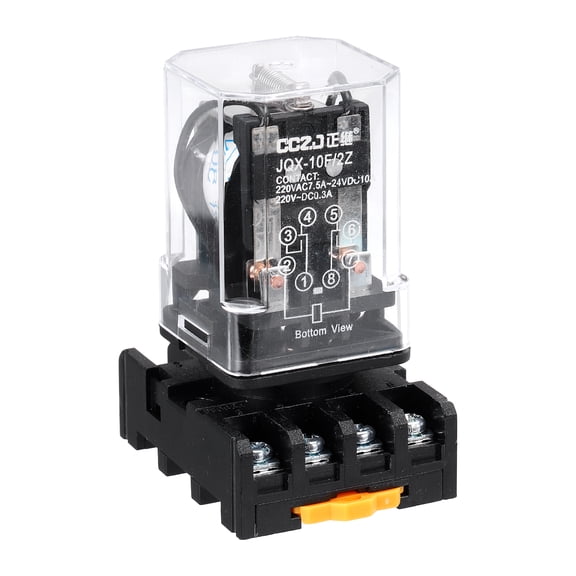 MK2P-I DPDT Power Relay, DC 12V 8 Pin Relay with Socket Base 2NC 2NO JQX-10F/2Z