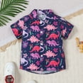 thumbnail image 2 of Xudanell Childrens Dinosaur T-Shirt Colourful Button Down Shirt for Boys Kids Playing Short Sleeves, 2 of 6