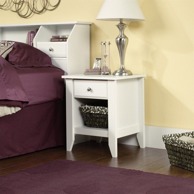 Sauder Shoal Creek Nightstand With Drawer Storage Shelf Soft White Finish Walmart Com Walmart Com