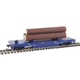 thumbnail image 1 of Walthers Trainline Modèle Réduit de Wagon à Benne avec 3 Bûches - Prêt à Rouler Alaska Railroad #17102 (Marque de Visibilité Bleue, Jaune), 1 of 4