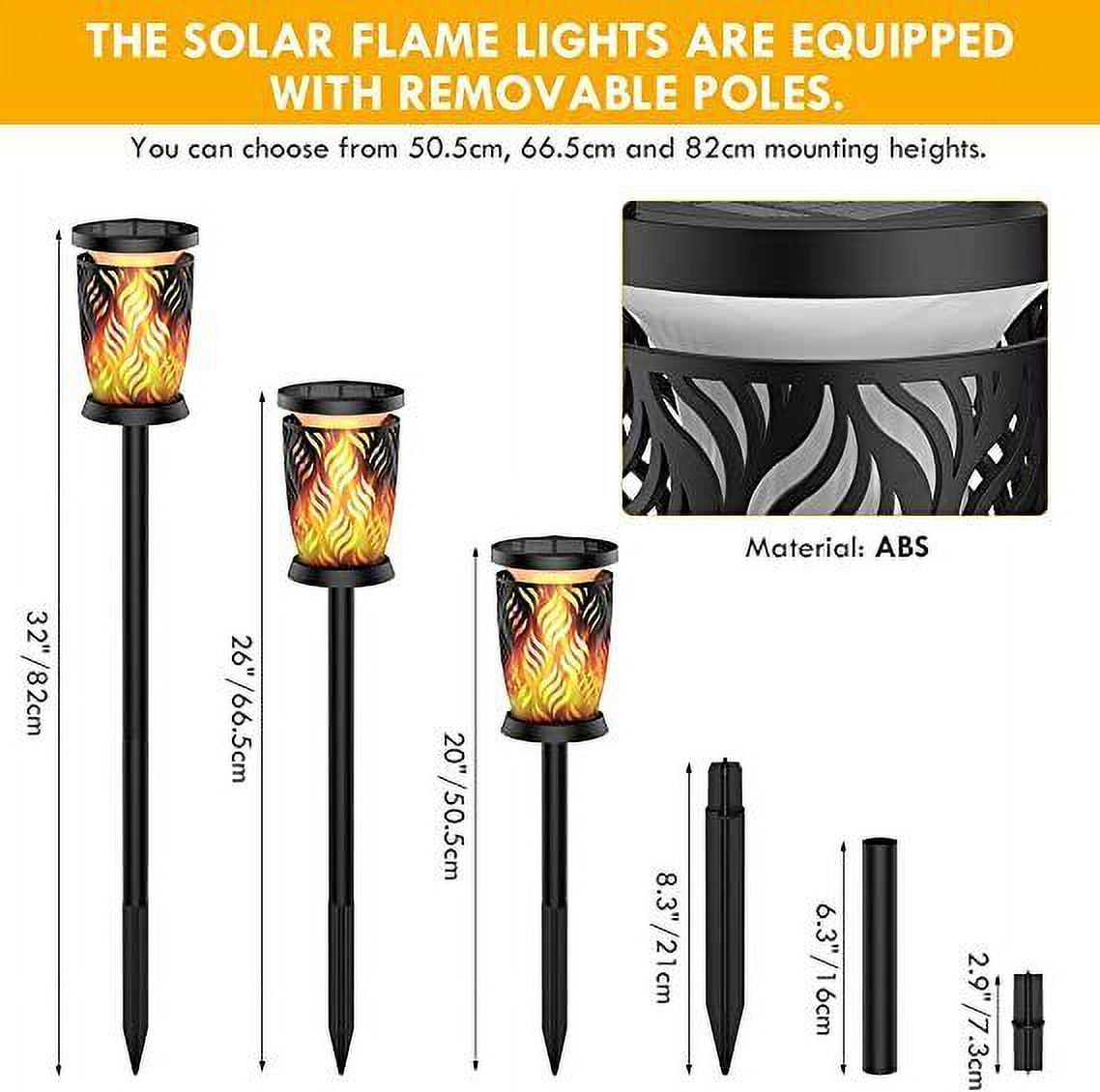 Solar Lights (4 Pack) Waterproof Pathway Lights with Flickering Flame Upgraded Detachable Outdoor Solar Landscape Lantern