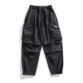 thumbnail image 4 of Mens Cotton Cargo Pants Baggy Vintage Drawstring Waist Multi Pocket Outdoor Hiking Trousers Gray L, 4 of 7