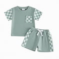 thumbnail image 4 of Toddler Baby Boy Summer Outfit Checkerboard Patchwork T Shirt Elastic Waist Shorts Newborn Infant Waffle Clothes Set, 4 of 4