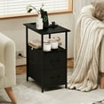 thumbnail image 7 of Eunos Black Long End Table with Charging Station, Nightstand with Open Shelf, 2 Fabric Drawer, 7 of 7