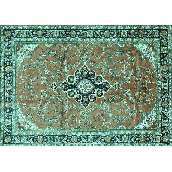 Ahgly Company Indoor Rectangle Medallion Turquoise Blue Traditional Area Rugs, 2' x 3'