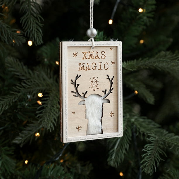 Colgantes de madera, adornos navideños, letrero de madera, peluches huecos, adornos cuadrados impresos para árbol de Navidad, diseño de escena de alces, decoraciones de Halloween, decoración de otoño,
