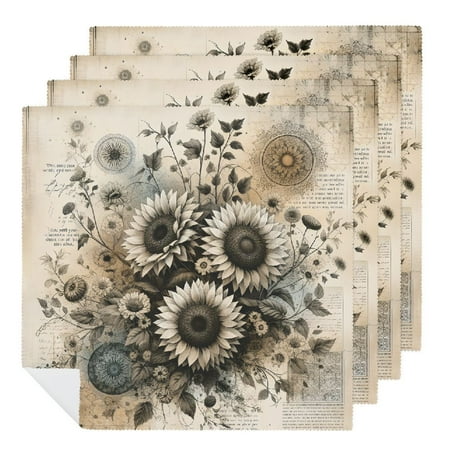 

WENZZ Sunflowers Vintage Collage Polyester Cloth Napkins Home Decor for Farmhouse Party Dining Table Decor 2 PCS