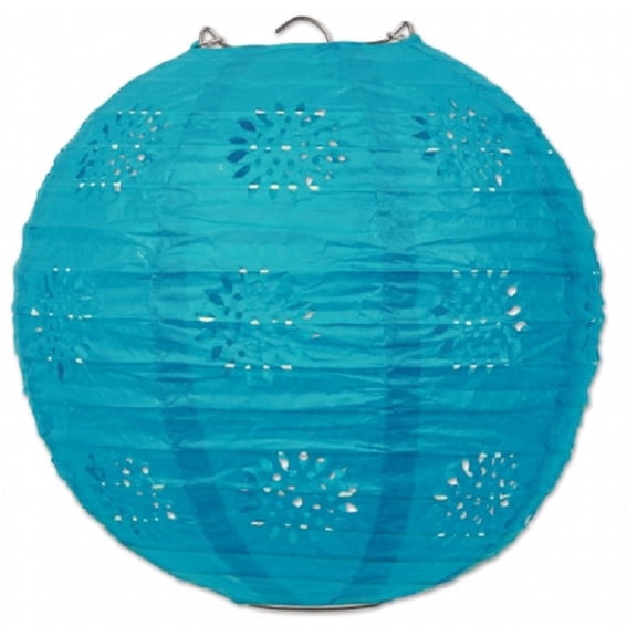 Beistle Club Pack of 18 Turquoise Blue Lace Inspired Hanging Paper Lanterns Party Decorations 8"