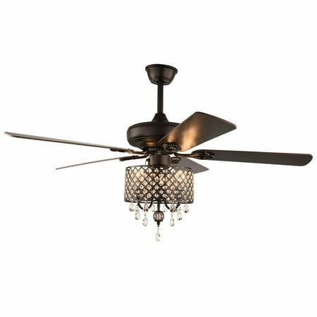 

Oukaning 52 Crystal Ceiling Fan Light 5 Wood Blades Chandelier+Remote Control