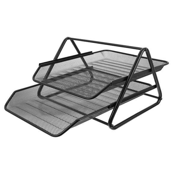TUIBELYN 1pc Desk Organizer 2-Tier Stackable Document Tray File Holder File Storage Tray (Black)