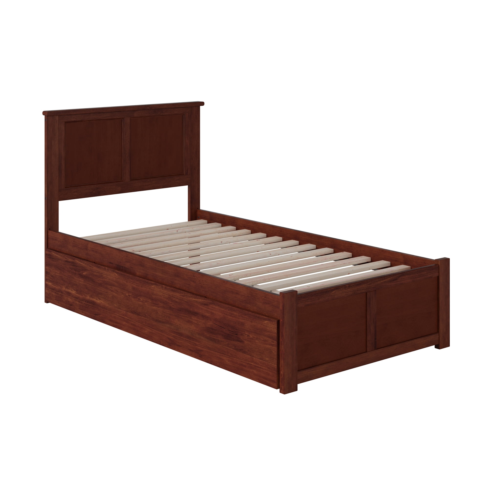 AFI Madison Twin Solid Wood Platform Bed with Footboard & Twin Trundle, Walnut
