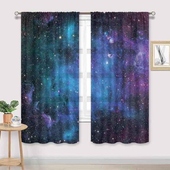 Kids Outer Space Sheer Galaxy Curtains Rod Pocket 52(W) x 63(L) Inch Universe Blue Planet Nebula Fantasy Starry Sky Star Boys Bedroom Decor Living Room Thin Window Drapes Fabric 2 Panels
