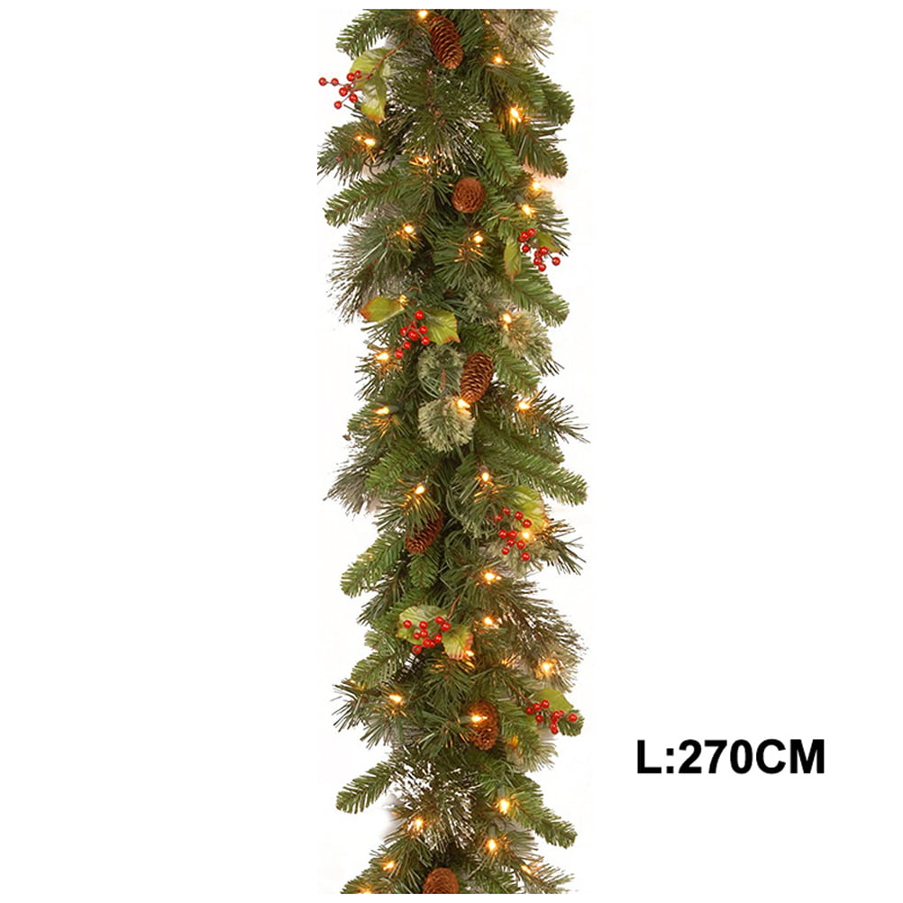 2.7M Christmas Artificial Garland Tree LED Rattan Hanging Fireplace Xmas Decor U 