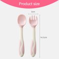 thumbnail image 2 of Baby tableware spoon Toddler infant child feeding training spoon easy to grip bendable softpink, 2 of 4