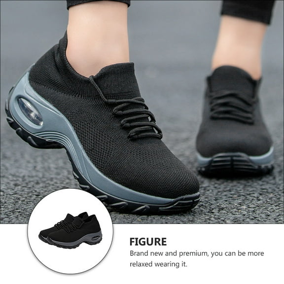 COSMOBETTY 1 Pair Women Sneakers for Sports Gray Black Size 7 Thick Sole Bounce