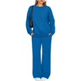 thumbnail image 2 of Nokdvo Womens Two Piece Outfits Plus Size Casual Long Sleeve Pullover Tops with Wide Leg Pants Crewneck Solid Color Fall Winter Sweat Suit with Pockets,Blue 2XL, 2 of 6